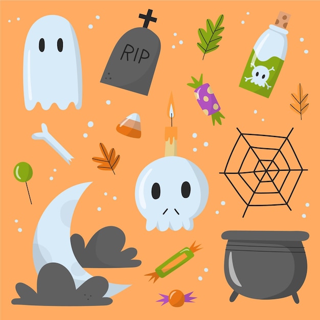 Colección de elementos de halloween dibujados a mano