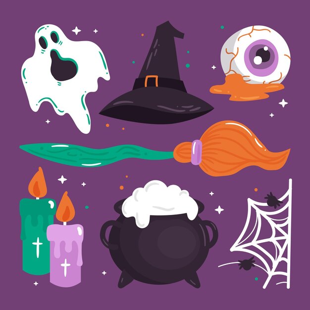 Colección de elementos de halloween dibujados a mano