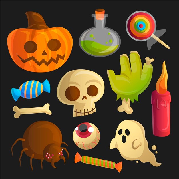 Colección de elementos de halloween dibujados a mano
