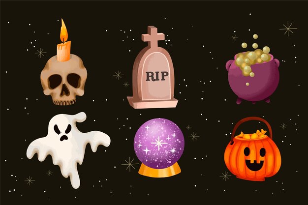 Colección de elementos de halloween dibujados a mano