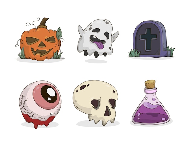 Vector gratuito colección de elementos de halloween dibujados a mano