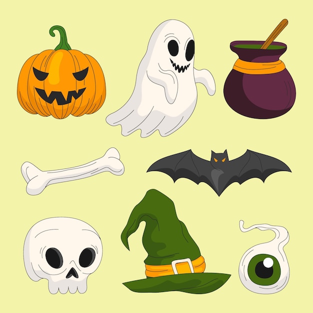 Colección de elementos de halloween dibujados a mano