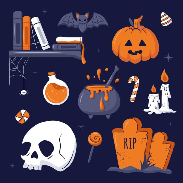 Colección de elementos de halloween dibujados a mano