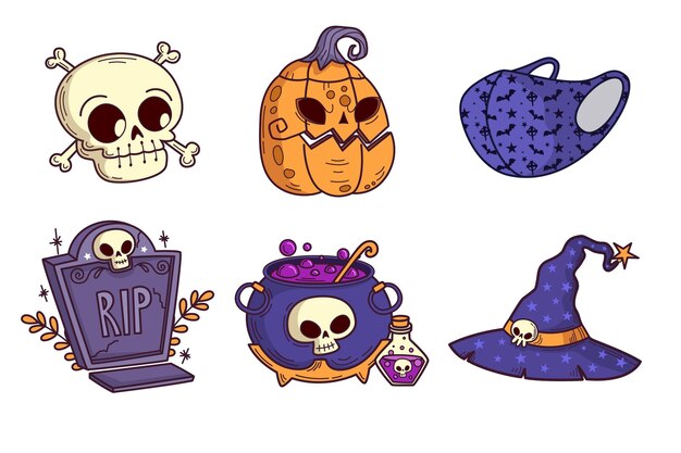 Colección de elementos de Halloween dibujados a mano