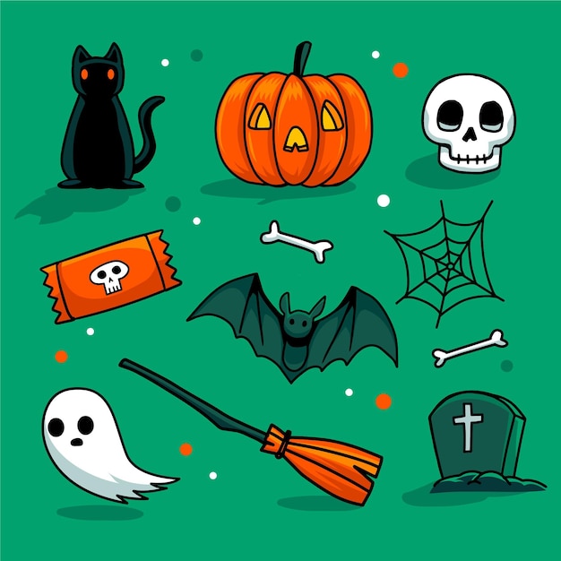 Colección de elementos de halloween dibujados a mano