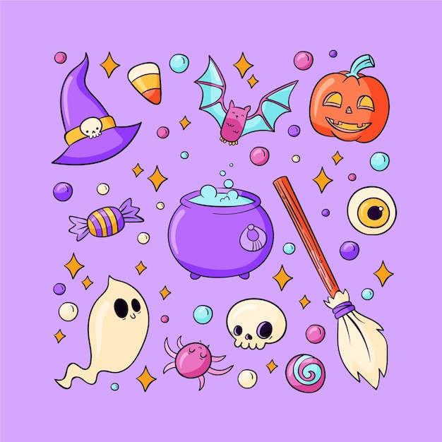 Colección de elementos de halloween dibujados a mano