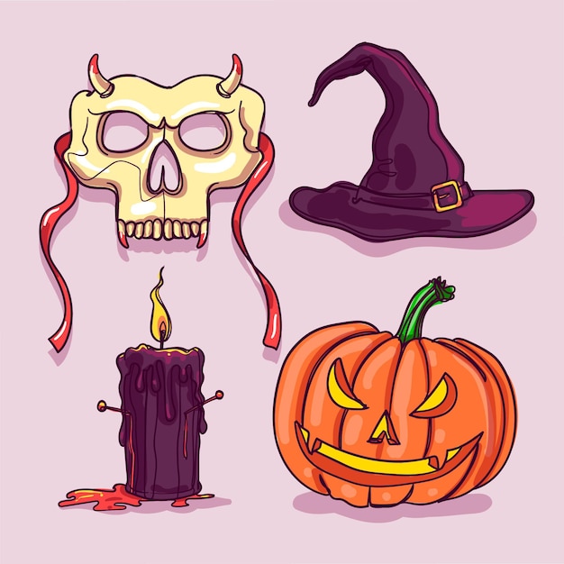 Colección de elementos de halloween dibujados a mano