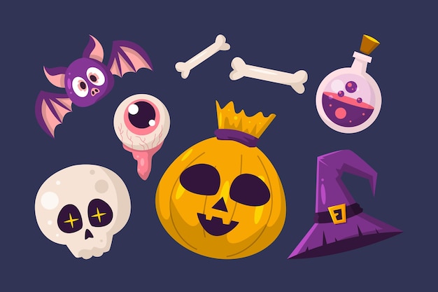 Vector gratuito colección de elementos de halloween dibujados a mano