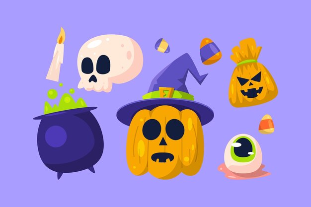 Colección de elementos de Halloween dibujados a mano