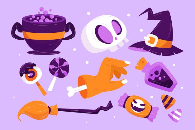 Vector gratuito colección de elementos de halloween dibujados a mano