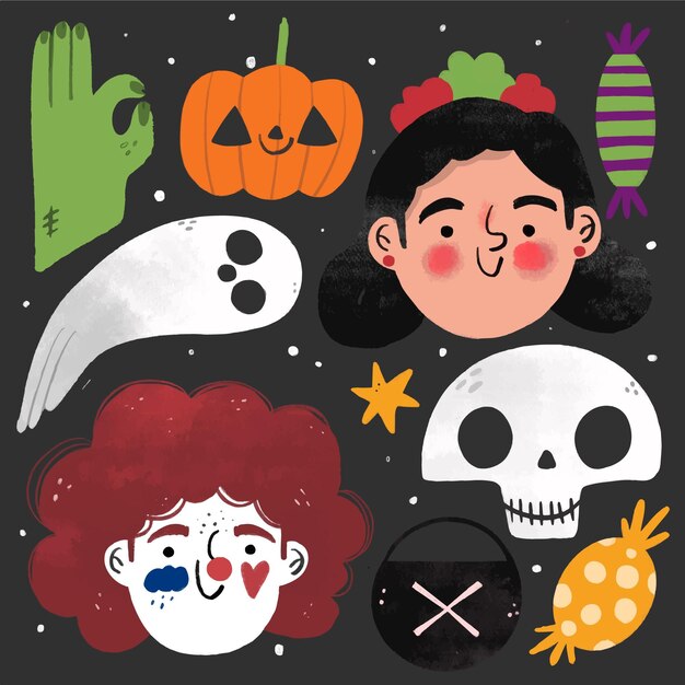 Colección de elementos de halloween dibujados a mano