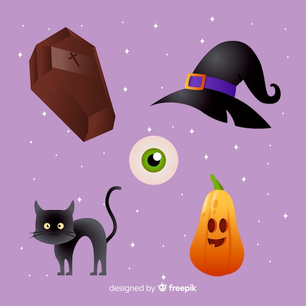 Vector gratuito colección de elementos de halloween de dibujos animados realistas