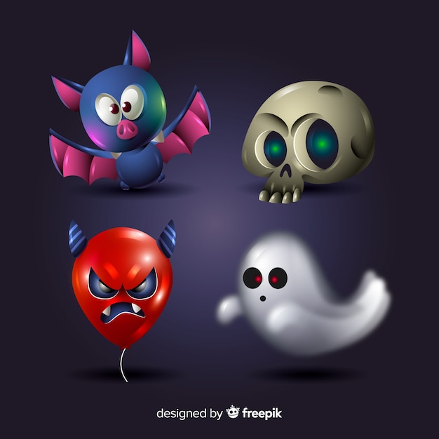 Colección de elementos de halloween de dibujos animados realistas