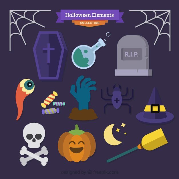 Colección de elementos de halloween en diseño plano
