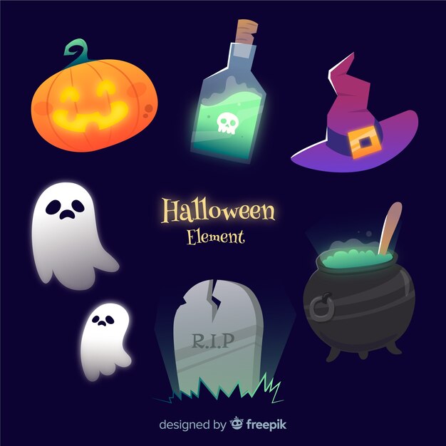 Colección de elementos de halloween en diseño plano