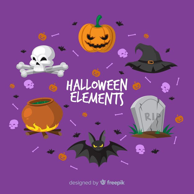 Colección de elementos de halloween en diseño plano
