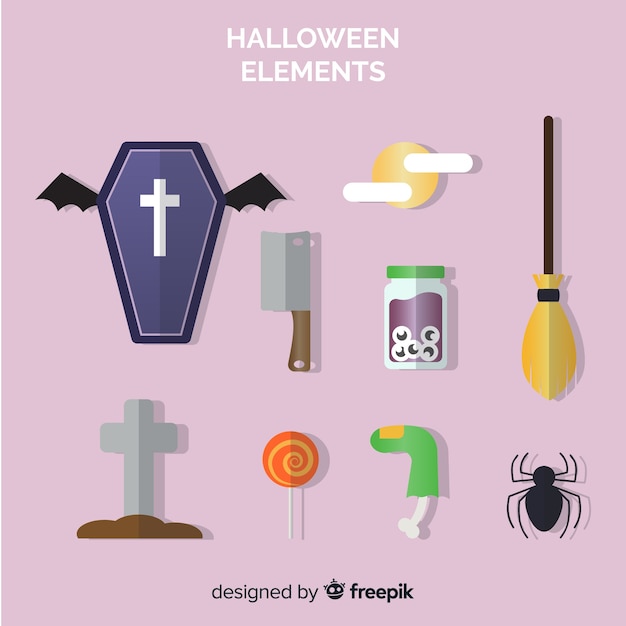 Vector gratuito colección de elementos de halloween en diseño plano