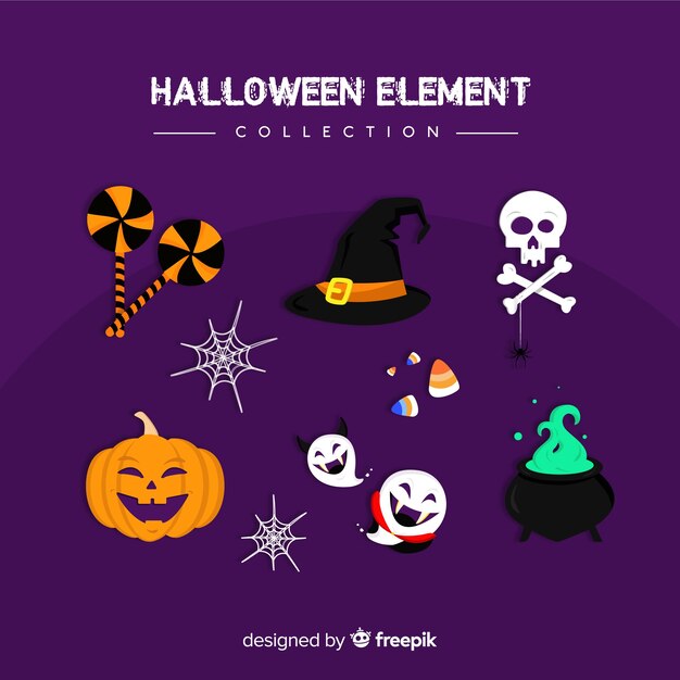Colección de elementos de halloween en diseño plano