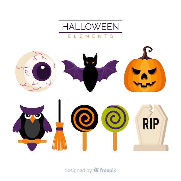 Colección de elementos de halloween en diseño plano