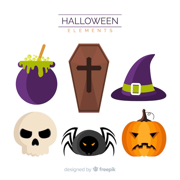 Colección de elementos de halloween en diseño plano