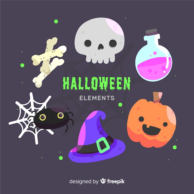 Vector gratuito colección de elementos de halloween en diseño plano