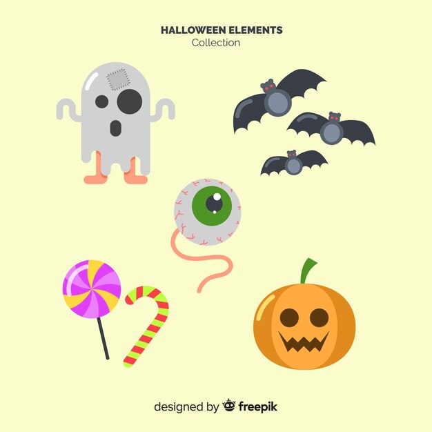 Colección de elementos de halloween en diseño plano