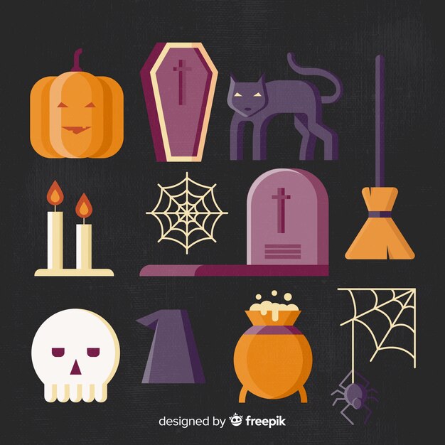 Colección de elementos de halloween en diseño plano