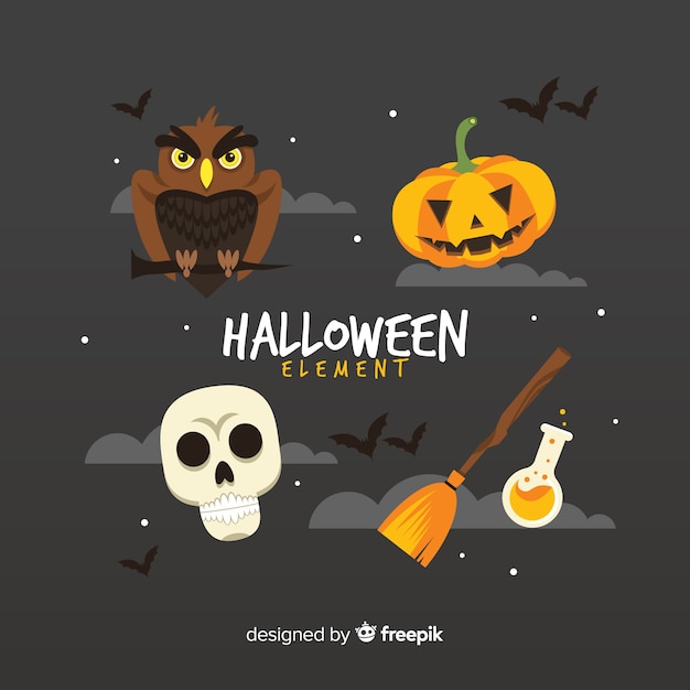 Colección de elementos de halloween en diseño plano