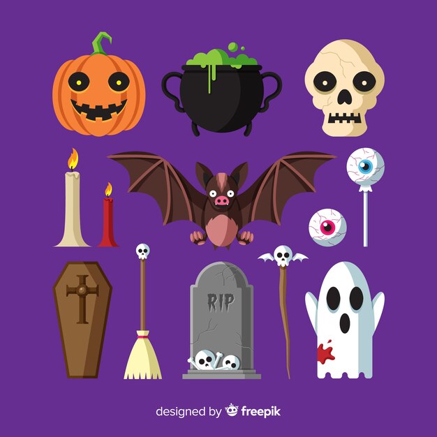 Colección de elementos de halloween en diseño plano