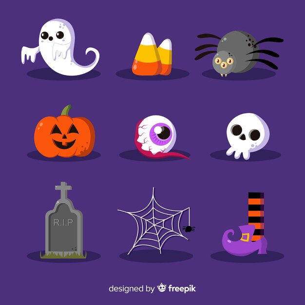 Colección de elementos de halloween en diseño plano