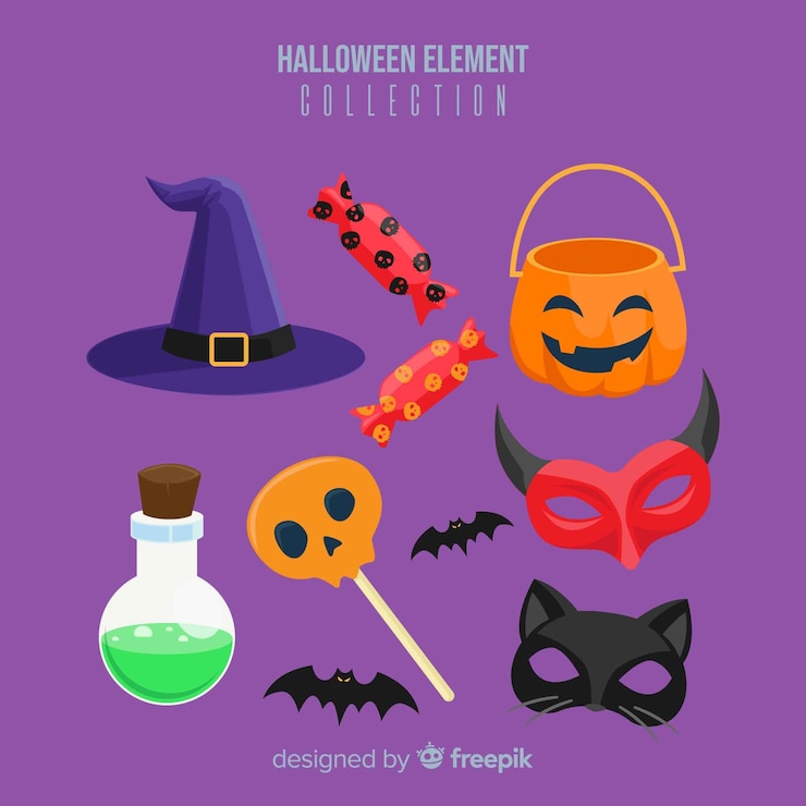 Vector gratuito colección de elementos de halloween en diseño plano