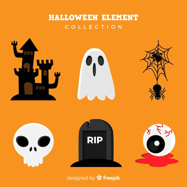 Colección de elementos de halloween en diseño plano