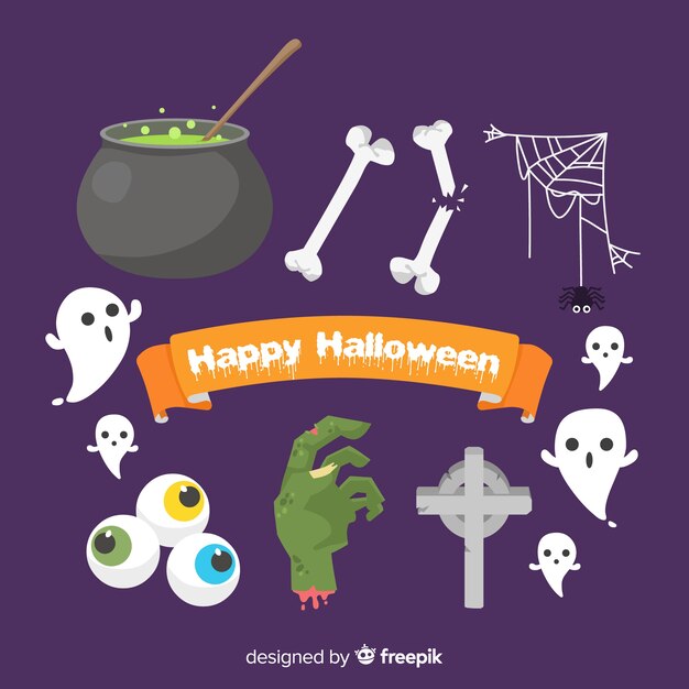 Colección de elementos de halloween de diseño plano