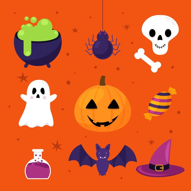 Colección de elementos de halloween de diseño plano
