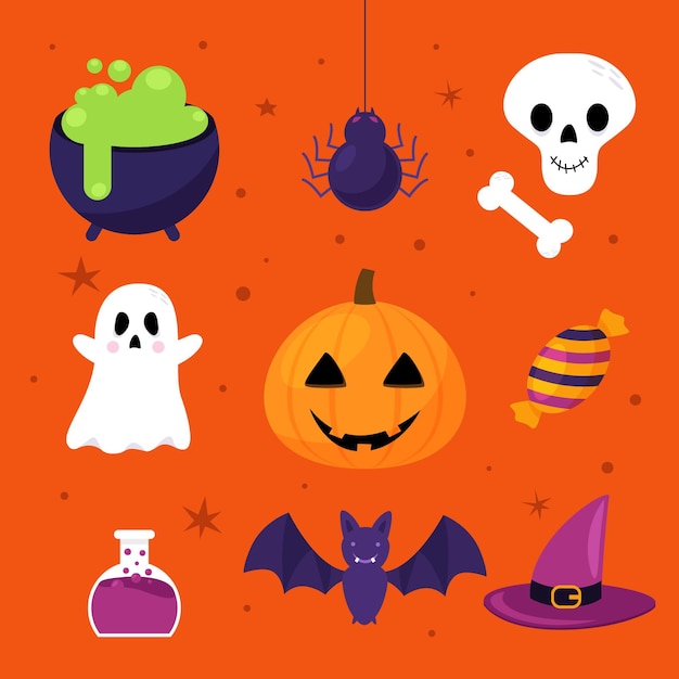 Colección de elementos de halloween de diseño plano