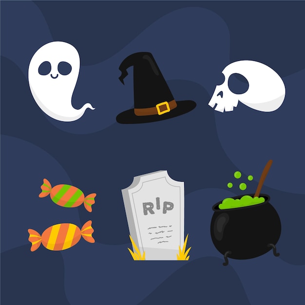 Colección de elementos de halloween de diseño plano