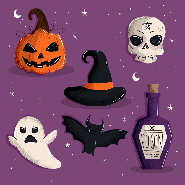 Colección de elementos de halloween de diseño plano