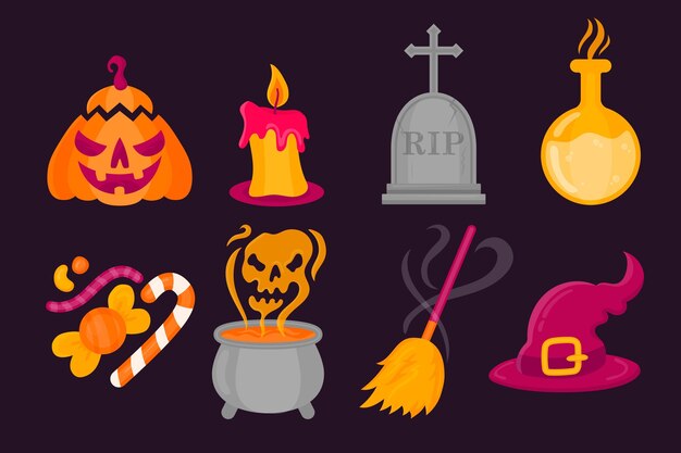 Colección de elementos de halloween de diseño plano