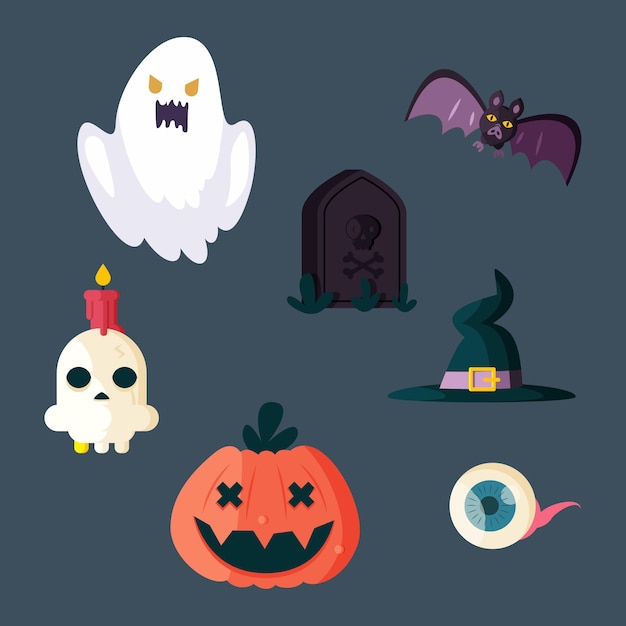 Colección de elementos de halloween de diseño plano