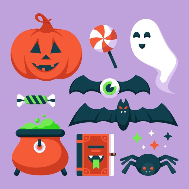 Colección de elementos de halloween de diseño plano