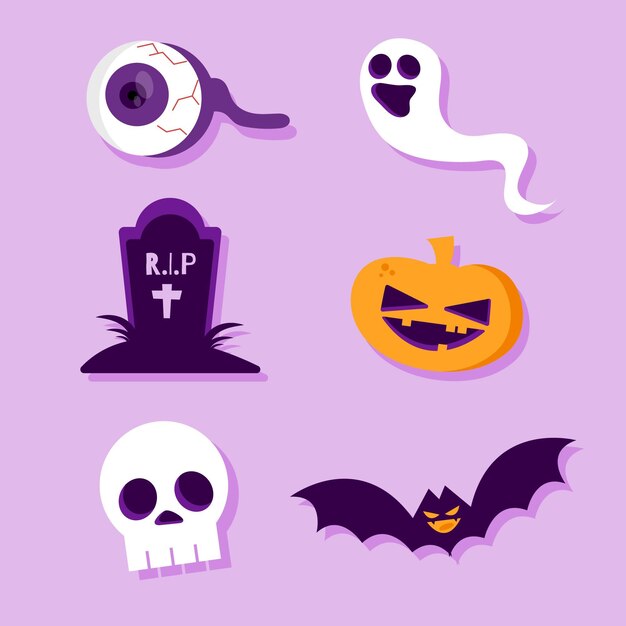 Colección de elementos de halloween de diseño plano