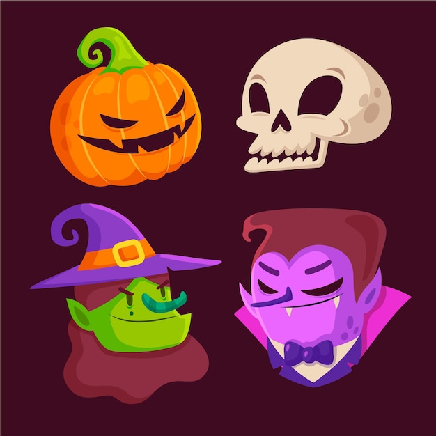 Vector gratuito colección de elementos de halloween de diseño plano