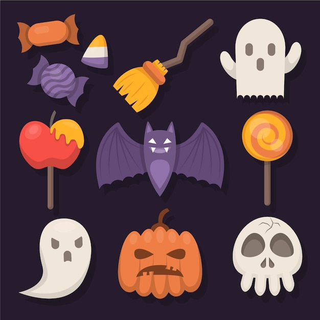 Colección de elementos de halloween de diseño plano