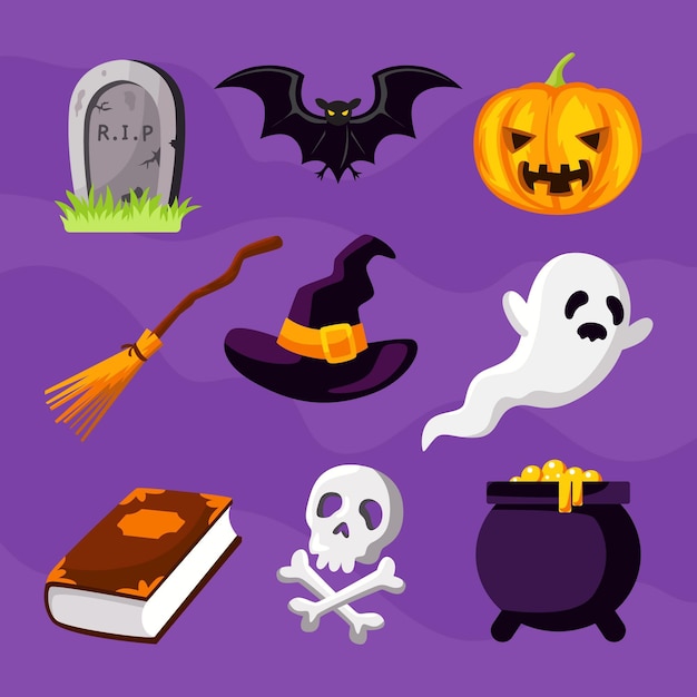 Colección de elementos de halloween de diseño plano