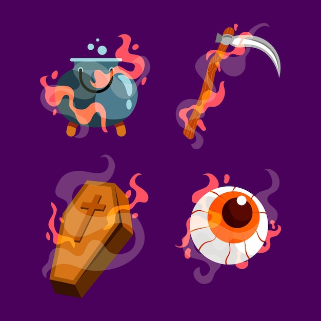 Colección de elementos de halloween de diseño plano