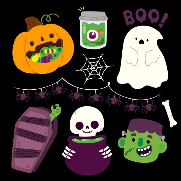 Colección de elementos de halloween de diseño plano