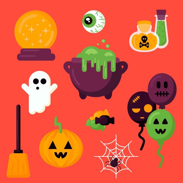 Colección de elementos de halloween de diseño plano