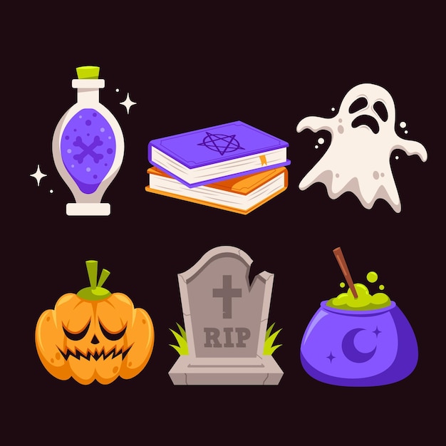 Colección de elementos de halloween de diseño plano