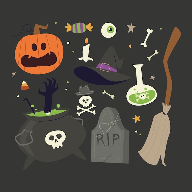 Vector gratuito colección de elementos de halloween de diseño plano