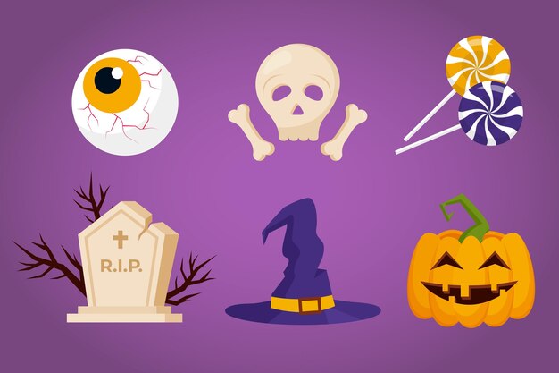 Colección de elementos de halloween de diseño plano